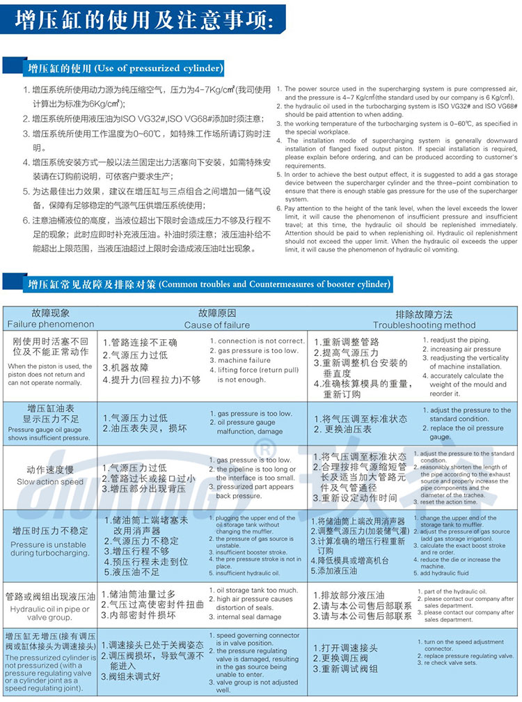 氣液增壓缸使用維護及故障原因分析